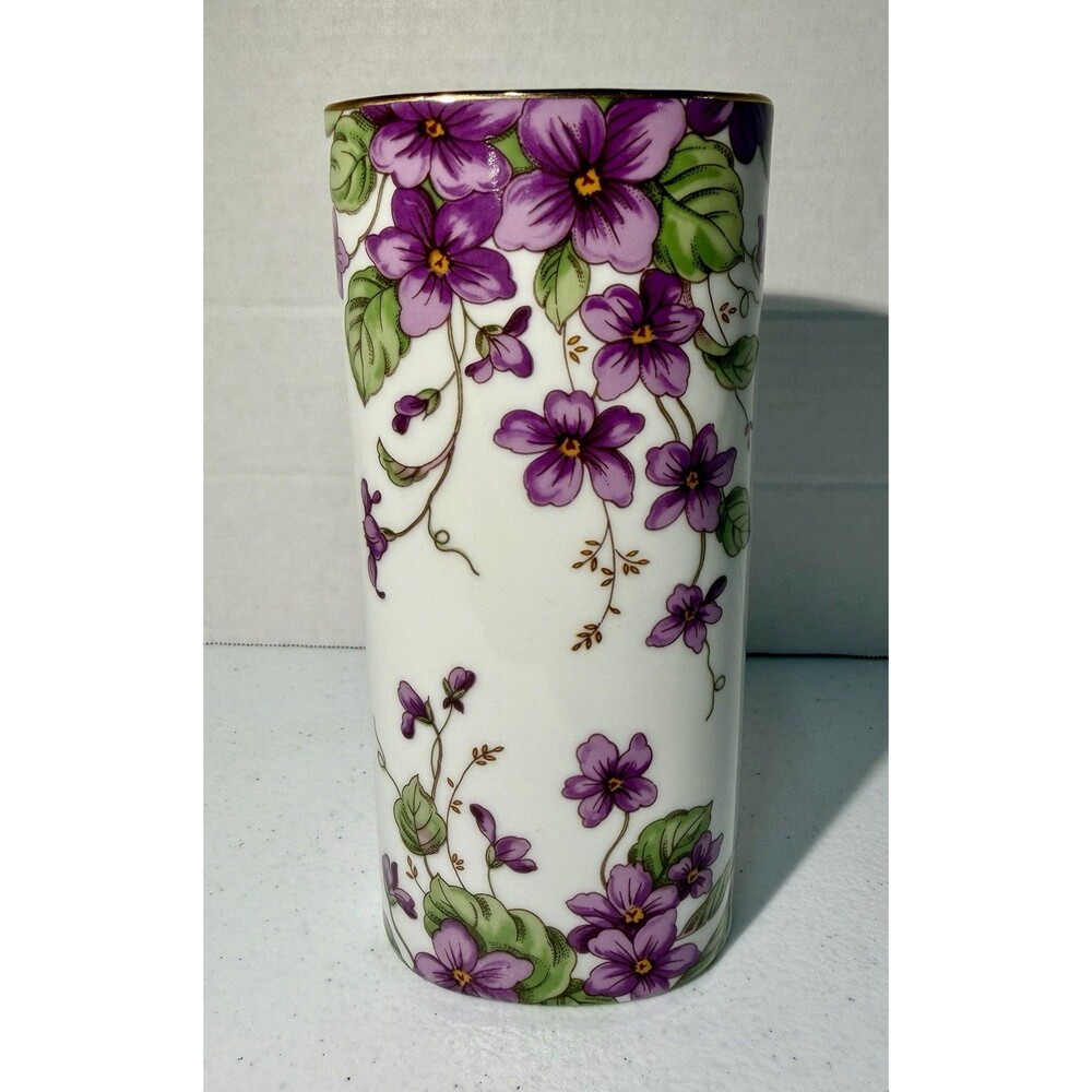 VINTAGE GEO LEFTON BONE CHINA VIOLET FLORAL PATTERN VASE 00273 MADE IN JAPAN